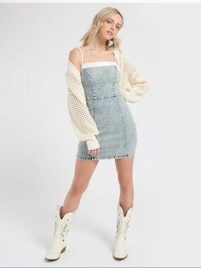 Flying Tomato Light Acid-Wash Denim Mini Dress with Spaghetti Straps NWOT